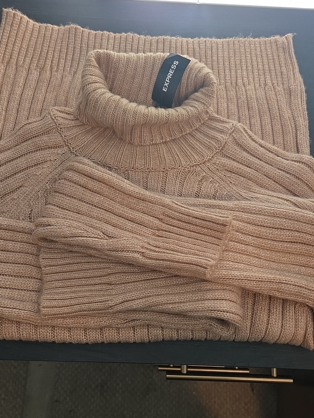 NWT Express Women's Camel Ribbed Turtleneck Sweater Sz S - Very Soft!